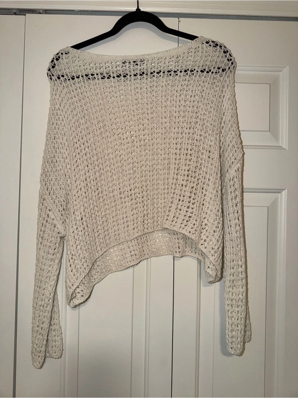 Zara Cream Open-Weave Cropped Sweater